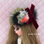 苺のリボンファーコサージュ/ヘアークリップ 