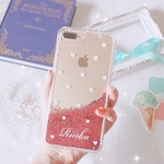 流れる グリッターケース　ハート 名前入り iPhoneケース　