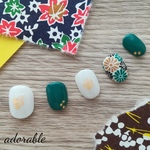 ▫▫モダン和柄nail 緑▫▫<送料無料>　色変更可能 赤 紫 青 黒 緑 ネイルチップ ネイル 成人式  ニュアンス 卒業式
