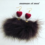 [ファー色変更可♡]ベロアハート×マラボーファーピアス(イヤリング)[bordeaux]