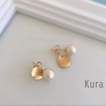2way＊コットンパールとゴールドプレートのピアス