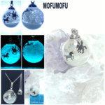 1本限定/夜光/影絵の世界・ﾍﾟｶﾞｻｽ & ﾕﾆｺｰﾝ(ﾌﾞﾗｯｸ)・雪の結晶・ﾊｰﾊﾞﾘｳﾑ(ﾓｽ&ｻｻﾞﾚ石)・ｶﾞﾗｽﾄﾞｰﾑ:直径 約20㍉玉/ﾈｯｸﾚｽ