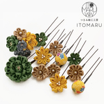 つまみ細工髪飾り【ヴィンテージグリーン】即日配送