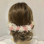 ホワイト ピンクかすみ草のヘッドパーツ 髪飾り
