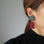 グレンチェックタッセルボルドーイヤリング・ピアス