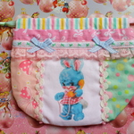 hana*ハンドメイド★レトロアニマルまんまる巾着♪パステルパッチワークテレフォンバニーちゃん♪