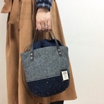 【受注製作】sizeS  ネイビーヘリンボンのニットバッグ    