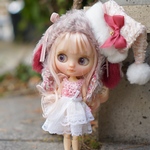 🎄12/8(土)21時~販売🎄ミディ用クリスマス仕様うさ帽 ピンク×レッド ブライスアウトフィット