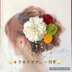 キラキラ☆パールビジュー付き☆ホワイトダリア 赤 抹茶 黄色＊パールシャワー付き
