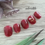 ▫▫ボルドー小花nail ▫ ▫ <送料無料> ニュアンスネイル ワイヤーネイル ネイルチップ 冬 花 成人式 ネイル 卒業式