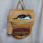 【お名前入れ無料】のんびりにゃんこのリュックサック　キャメル