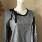 リボン ラグラン ワンピース(グレー×黒)