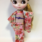 22センチドールサイズ・きもの・赤花柄×桃帯・振り袖