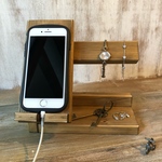 腕時計やメガネも一緒に置けるスマホスタンド　 ナチュラルオーク