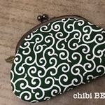 和柄 シンプルタグなし唐草模様のがま口ポーチ♪(緑)