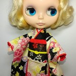 ブライス 着物 リカちゃん 着物 振袖 きなりと黒 お正月