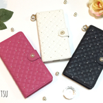 再販×5♡大人のパール仕立て キルティングレザー手帳スマホケース Xperia xz/iPhone/AQUOS/galaxy 他