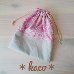 巾着袋＊メモワールパリピンク×ベージュコーデュロイ