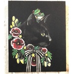 星月猫★アート「黒猫」絵画　F3　木製パネル貼り27.3cmｘ22cm　厚み２㎝　「005」