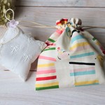 北欧カラフル巾着＊鳥＊リボン刺繍ラベンダーサシェ*サニタリー*モバイル