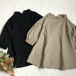 肩落ちフリル襟ボリューム袖のコーデュロイ ワンピース
