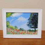 油絵原画『芥子の花畑』　額縁付き