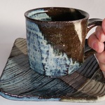 【再販】青いモダンな面取りコーヒーカップ