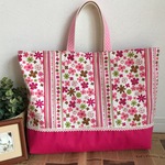 【H様オーダー品】大きなレッスンバッグ～北欧のお花とボーダーP～