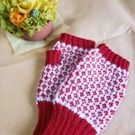 💠小花柄💠ハンドウォーマー　赤X白