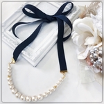 コットンパールリボンネックレス♡パールネックレス