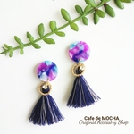 ブルーべっ甲&タッセルピアス/イヤリング