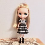 ブライス ドール用 ウールボーダー ミニ ワンピース （ダークグレー） リカちゃん アウトフィット