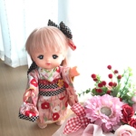 メルちゃんの着物セット*ピンクに椿