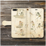 スマホケース手帳型【地獄絵巻 ゆるい鬼達1】 全機種対応 絵画 iPhoneX XS XSmax XR Xperia Huawei XZ3