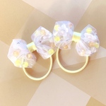 オーガンジー  パステル ビーズ お花 リボン ヘアゴム 