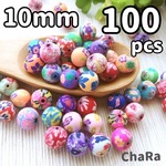 100個♬10mm和風*花柄 ポリマークレイビーズ