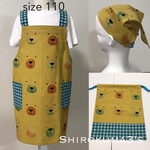 くまさん柄の子供用エプロン（size 110 colour マスタード×ブルー）ボタンtype