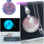 1本限定/夜光/ﾒﾀﾘｯｸﾋﾟﾝｸ雪の結晶・ｼｬﾎﾞﾝ玉色・ﾍﾟｶﾞｻｽ(ﾎﾜｲﾄ)・ｽﾉｰﾄﾞｰﾑ(ｻｻﾞﾚ石)・ｶﾞﾗｽﾄﾞｰﾑ:直径 約20㍉玉/ﾈｯｸﾚｽ