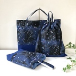 ３点セット 銀河宇宙ブラックネイビー×ネイビー レッスンバッグ&シューズバッグ&体操着袋（お着替え袋）男の子 