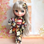 お着物5点セット  黒  1/6ドール用