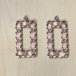 GOLD CHAIN RECTANGLE PINK STRIPE RIBBON CHARM
