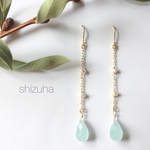 カルセドニーと淡水パール   ロングピアス