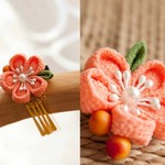 〈つまみ細工〉ハンドメイドクリップ髪飾り 梅/桜★和装成人式卒業式七五三浴衣着物振袖ひな祭り雛祭り