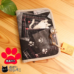 デニム猫ちゃんのお薬手帳ケース／ブラック　（aa362-703）