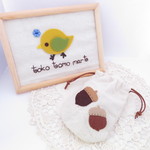 ブローチいっぱいお楽しみ袋♪刺繍アップリケ巾着＊どんぐり