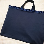 み様ご予約品  お受験お入学 上質紺帆布レッスンバッグ 花紺フリルリボン  2