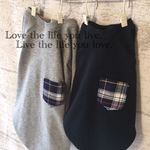 犬服 カジュアル おしゃれ 可愛い シンプル チェック柄 ポケット ラグランTシャツ