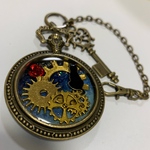 猫×歯車の懐中時計型バッグチャーム