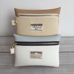 《お買い得2点セット☆》合皮のぺたんこミニポーチ♪グレー×キャメル