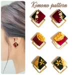 大人気!!【Special Pattern】はんなり艶やか♡和柄ダブルスクエアイヤリング／ピアス♡着物　レトロ 　成人式